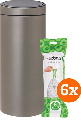 Brabantia Touch Bin 30 Litres Platinum + Sacs Poubelle (120 pièces) Main Image