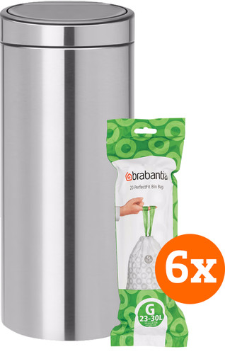 Brabantia Touch Bin 30 Litres Matt Steel + Sacs Poubelle (120 pièces) Main Image