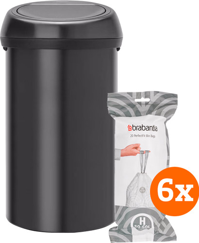 Brabantia Touch Bin 60L Matte Black + Trash Bags (120 units) Main Image