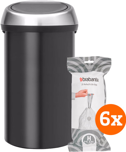 Brabantia Touch Bin 60L Matte Black Fingerprint-Proof + Trash Bags (120 units) Main Image