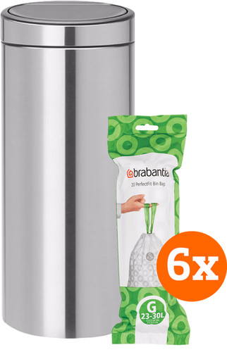 Brabantia Touch Bin 30 Litres Matt Steel Fingerprint Proof + Sacs Poubelle (120 pièces) Main Image