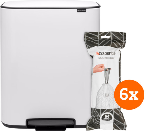 Brabantia Bo Poubelle à Pédale 60 Litres White + Sacs Poubelle (120 pièces) Main Image