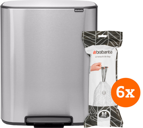 Brabantia Bo Pedal Bin 60 Liter Rvs Fingerprint proof + Vuilniszakken (120 stuks) Main Image