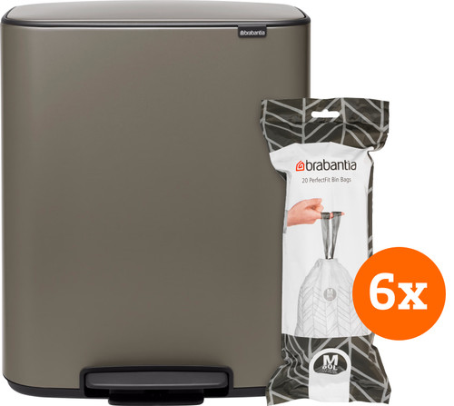 Brabantia Bo Pedal Bin 60L Platinum + Trash Bags (120 units) Main Image