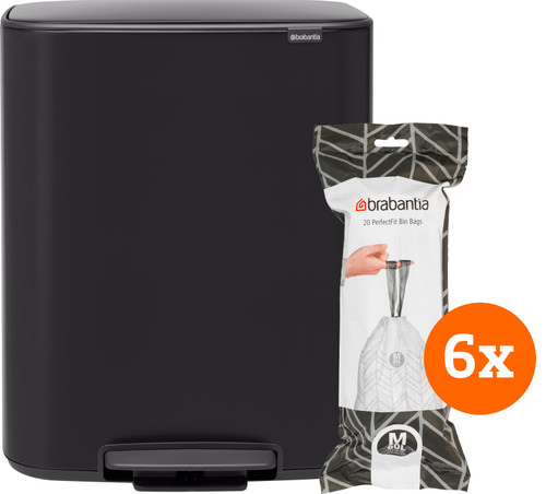 Brabantia Bo Pedal Bin 60L Matte Black + Trash Bags (120 units) Main Image