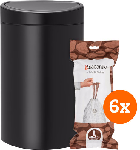 Brabantia Touch Bin 40 Liter Matt Black + Vuilniszakken (120 stuks) Main Image