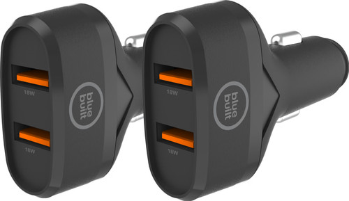 BlueBuilt Chargeur de Voiture Quick Charge avec 2 Ports USB-A 18 W Noir Lot de 2 Main Image