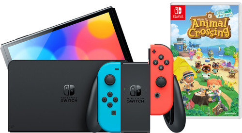 Nintendo Switch OLED Rood/Blauw + Animal Crossing New Horizons Main Image