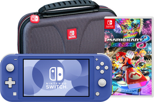 Nintendo Switch Lite Blauw + Mario Kart 8 Deluxe + Bigben Beschermtas Main Image