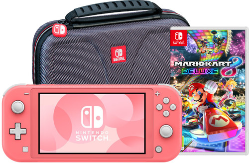 Nintendo Switch Lite Koraal + Mario Kart 8 Deluxe + Bigben Beschermtas Main Image