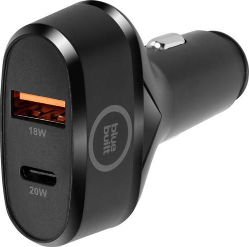 BlueBuilt Power Delivery and Quick Charge Car Charger with 2 USB Ports 20W Black Main Image