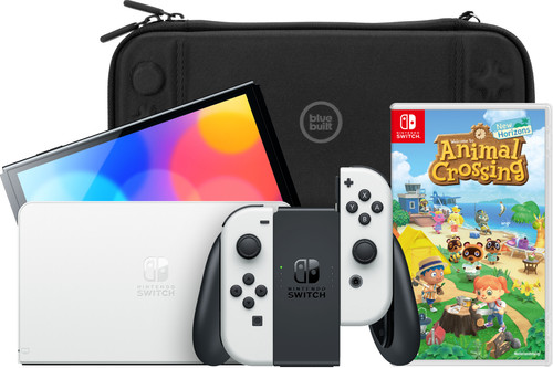 Nintendo Switch OLED Wit + Animal Crossing New Horizons + BlueBuilt  Beschermhoes Main Image