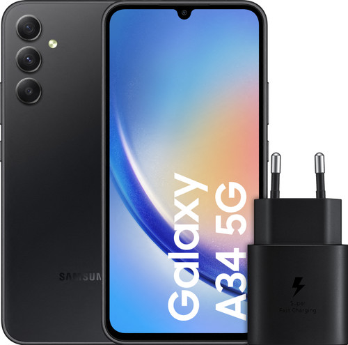 Samsung Galaxy A34 128 Go Noir 5G + Samsung Chargeur Rapide Noir Main Image