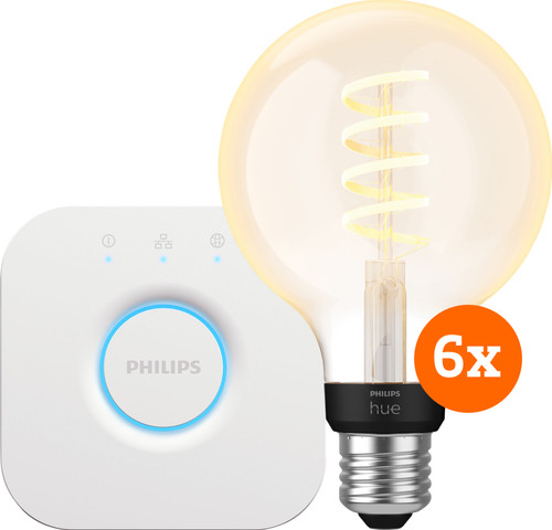 Philips Hue Filament White Ambiance Globe 6-Pack + Bridge Main Image