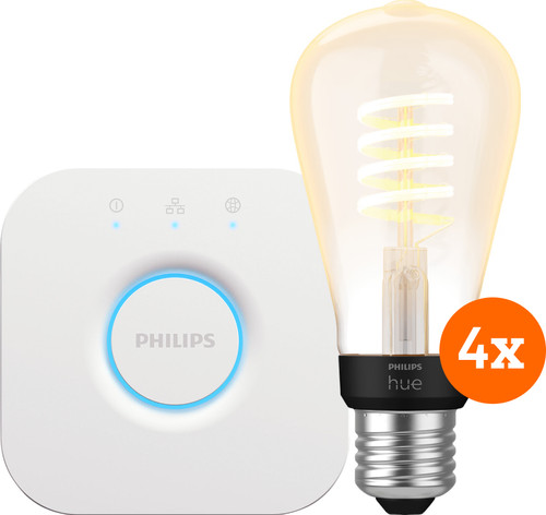 Philips Hue Filament White Ambiance Edison 4-pack + Bridge Main Image