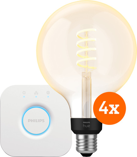 Philips Hue Filament White Ambiance Globe XL 4-pack + Bridge Main Image