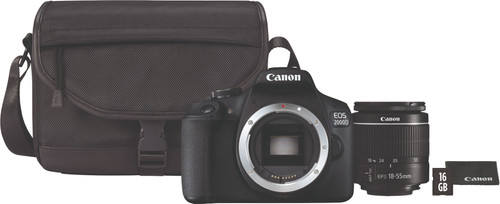 Canon EOS 2000D Camera with EF-S 18-55mm IS II Lens Shoulder Bag & SD Card, Black