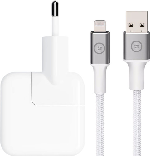 Apple 12 W USB Chargeur + BlueBuilt Câble USB-A vers Lightning 1,5 m Nylon Blanc Main Image