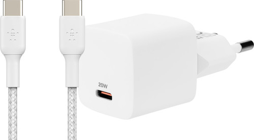 BlueBuilt Power Delivery Charger 20W + Belkin USB-C Cable 1m Nylon White Main Image