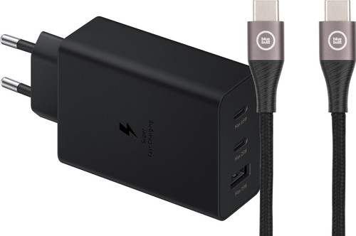 Samsung Chargeur avec 3 Ports USB 65 W Noir + Câble USB-C Nylon Noir 1,5 m Main Image