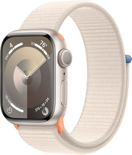 Apple Watch Series 9 41 mm Lumière Stellaire Aluminium Boucle Sport Main Image