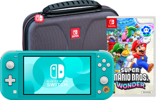 Nintendo Switch Turquoise + Super Mario Bros. Wonder + Travel Case ...