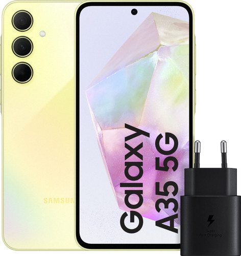 Samsung Galaxy A35 128 Go Jaune 5G + Samsung Chargeur Rapide 25 Watts Noir Main Image