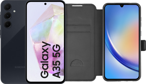 Samsung Galaxy A35 128 Go Bleu Foncé 5G + BlueBuilt Book Case Noir Main Image