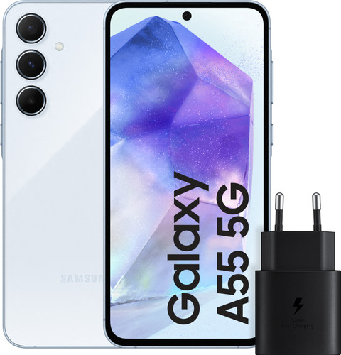 Samsung Galaxy A55 128GB Light Blue 5G + Samsung 25W Fast Charger Black Main Image