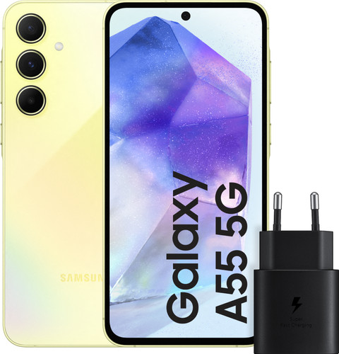 Samsung Galaxy A55 128GB Yellow 5G + Samsung 25W Fast Charger Black Main Image