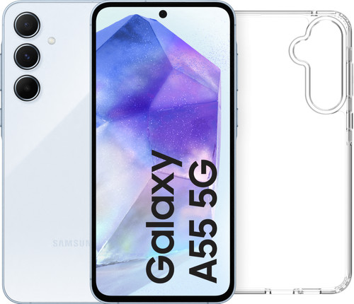 Samsung Galaxy A55 128GB Light Blue 5G + BlueBuilt Back Cover Transparent Main Image