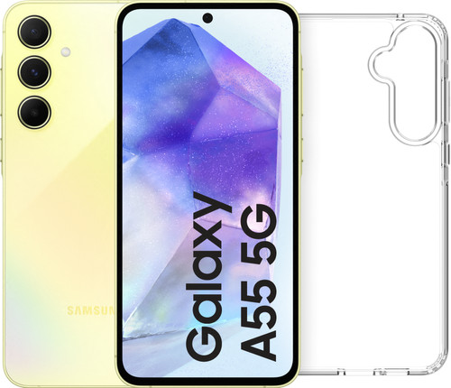 Samsung Galaxy A55 256GB Yellow 5G + BlueBuilt Back Cover Transparent Main Image