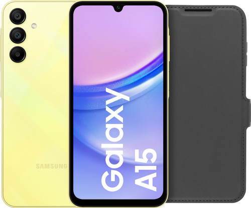 Samsung Galaxy A15 128GB Yellow 4G + BlueBuilt Book Case Black Main Image