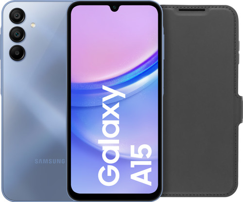 Samsung Galaxy A15 128GB Blue 5G + BlueBuilt Book Case Black Main Image