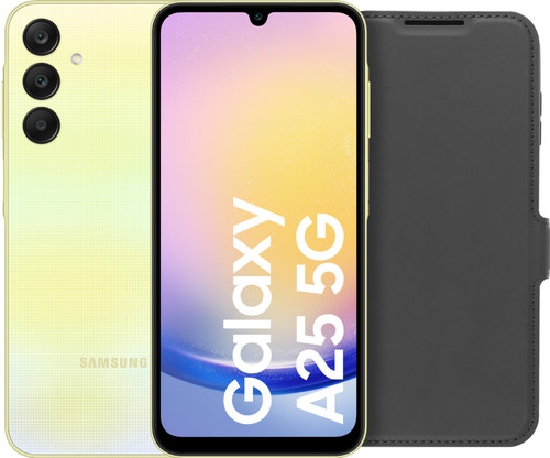 Samsung Galaxy A25 128GB Yellow 5G + BlueBuilt Book Case Black Main Image