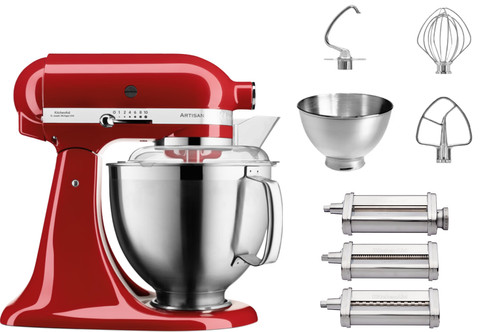 KitchenAid 5KSM185PSEER Rouge Empire + Rouleau à Pâtes et Set de Découpe (3 Pièces) Main Image