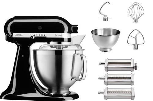 KitchenAid 5KSM185PSEOB Noir Onyx + Rouleau à Pâtes et Set de Découpe (3 Pièces) Main Image