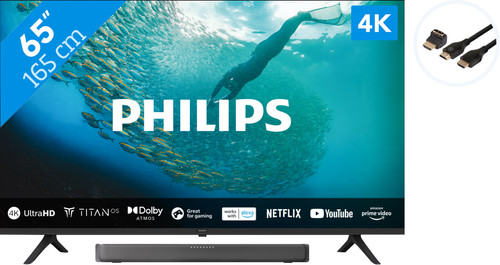 Philips 65PUS7009 + Soundbar + HDMI Cable Main Image