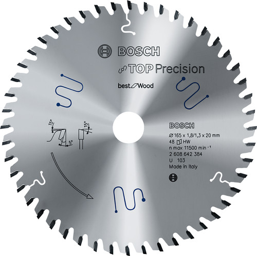 Bosch Lame pour Scies Circulaires Top Precision Best for Wood, 165 x 20 x 1,8 mm, 48T Main Image