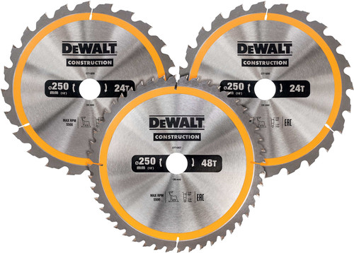 DeWalt Cirkelzaagbladenset 250mm 3-delig 24T (2x), 48T Main Image