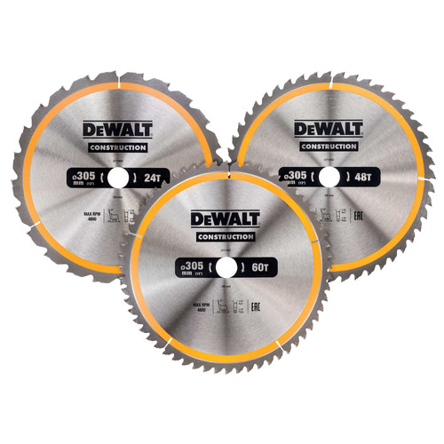 DeWalt Set de Lames pour Scies Circulaires 305 mm 3 pièces 24T, 48T, 60T Main Image