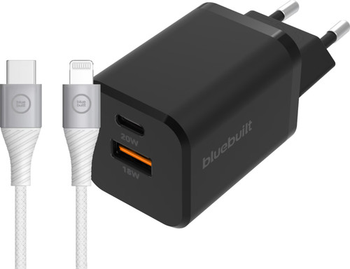 BlueBuilt Chargeur Rapide avec 2 Ports USB 38 W Noir + Câble Lightning 1,5 m Main Image