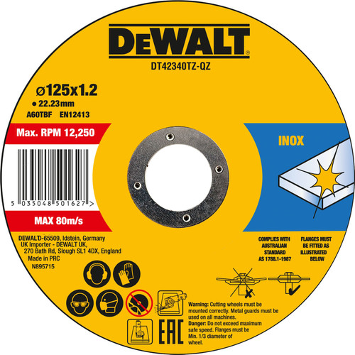 DeWalt Doorslijpschijf INOX 125x1x22,2mm 10 stuks Main Image