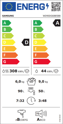 Samsung WD90DG6B85BB AI Wash - 9/6kg energy label