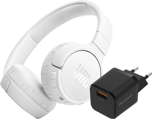 JBL Tune 670NC Blanc + BlueBuilt Chargeur Quick Charge avec Port USB-A 18 W Noir Main Image