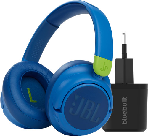 JBL JR460NC Bleu + BlueBuilt Quick Charge Chargeur avec USB-A Main Image