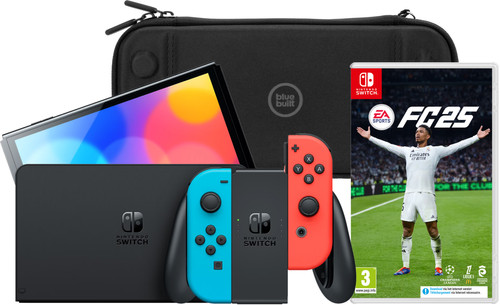 Nintendo Switch OLED Blauw/Rood + EA Sports FC 25 + BlueBuilt Beschermhoes Main Image