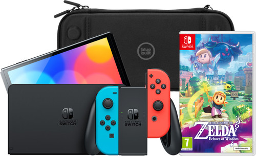 Nintendo Switch OLED Blauw/Rood + Zelda: Echoes of Wisdom + BlueBuilt Beschermhoes Main Image