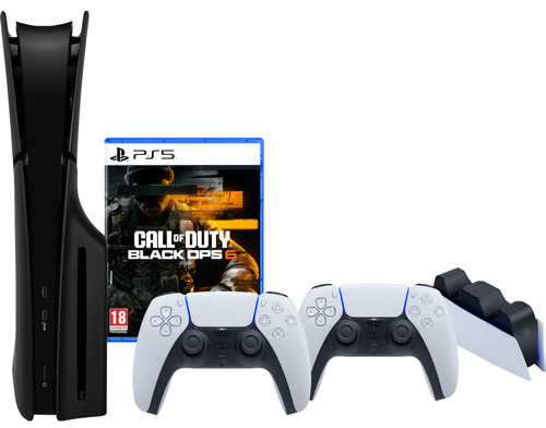 PS5 Slim Disc Edition + Black Ops 6 + Covers Zwart + Extra Controller Wit + Oplaadstation Main Image