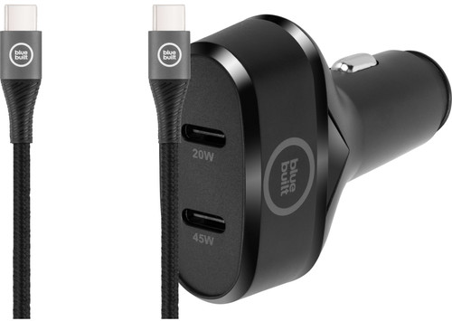 BlueBuilt Power Delivery Chargeur de Voiture 45 W Noir + Câble USB-C 1,5 m Nylon Noir Main Image